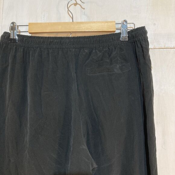 Joie 100% Silk High Rise Wide Leg Black Crop Pants Womens Sz S Elastic Waist - Picture 5 of 6